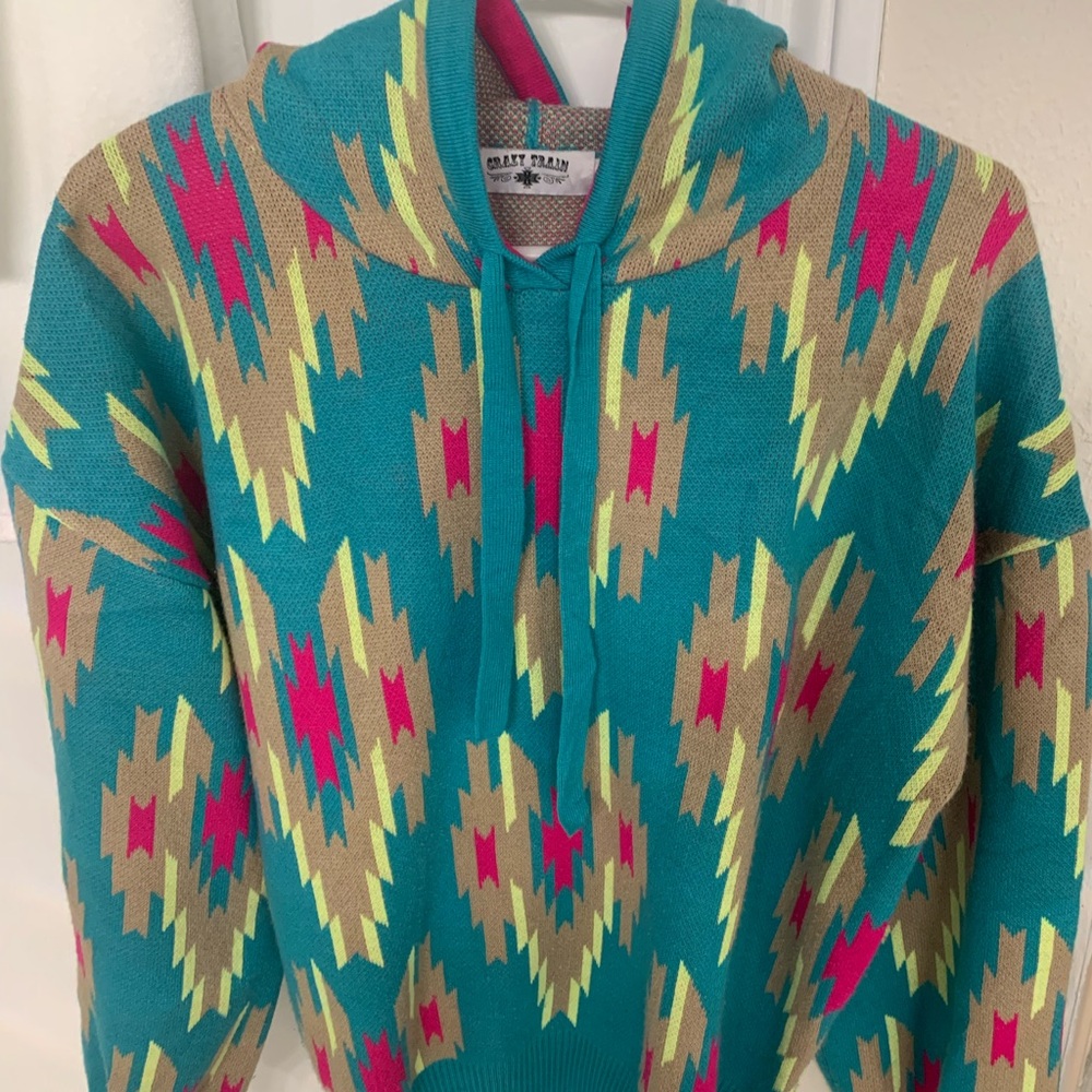 Crazy Train Colorful Geometric Pattern Hoodie Uni… - image 2